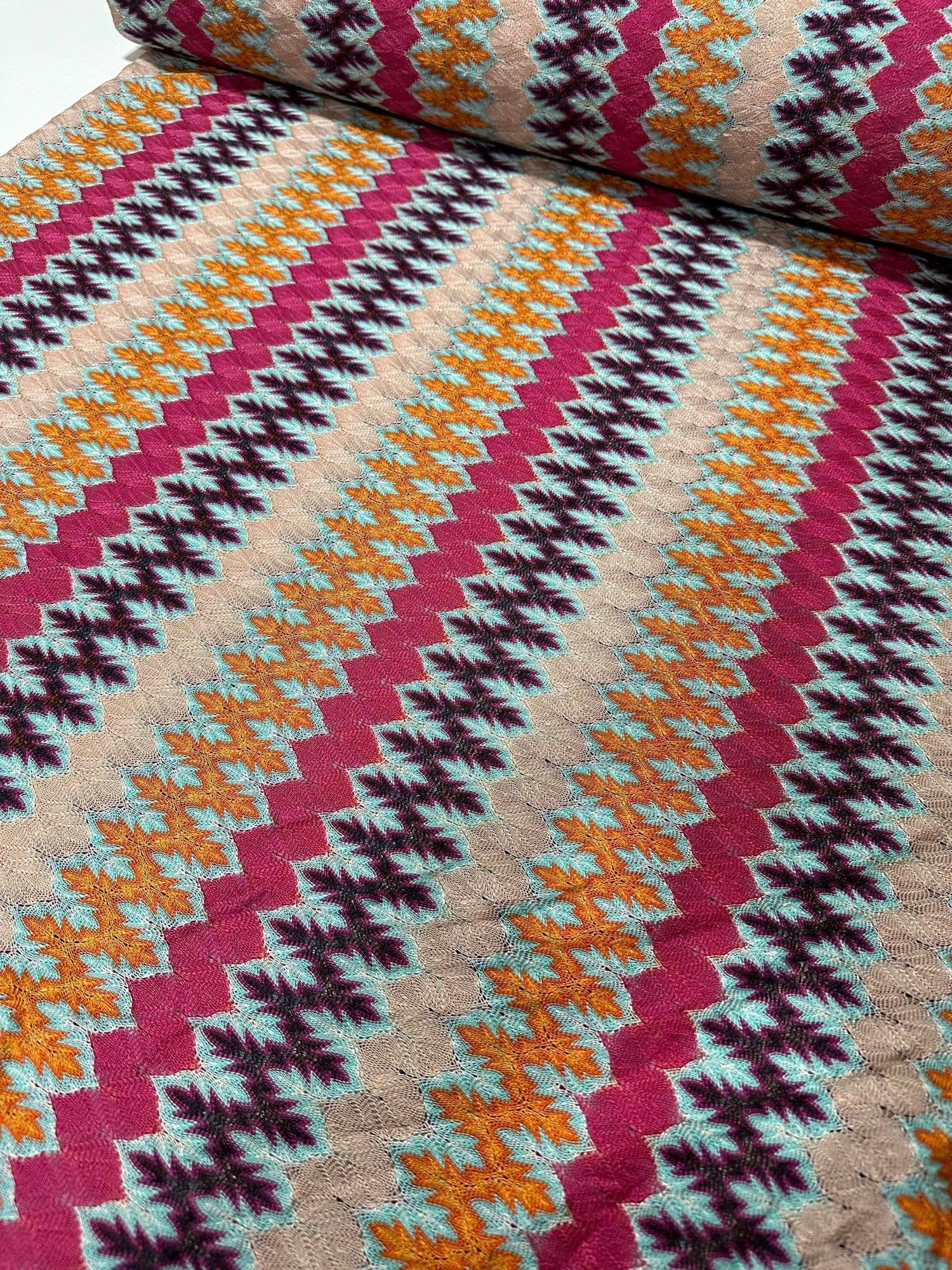Zigzag Knit Jersey fabric, luxury fabric, italian Fabric, dress, swimwear, pareo, shirt, craft, blouse, Multicolor color Chevron Fabric - Whotex Online Fabric Store