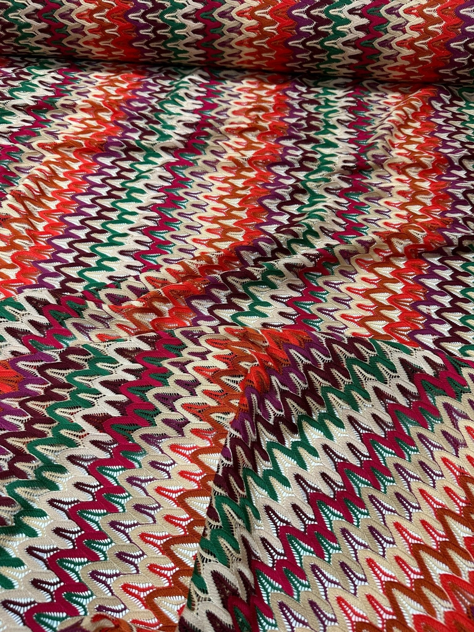 Zigzag Knit Jersey fabric, luxury fabric, italian Fabric, dress, swimwear, pareo, shirt, craft, blouse, Multicolor color Chevron Fabric - Whotex Online Fabric Store
