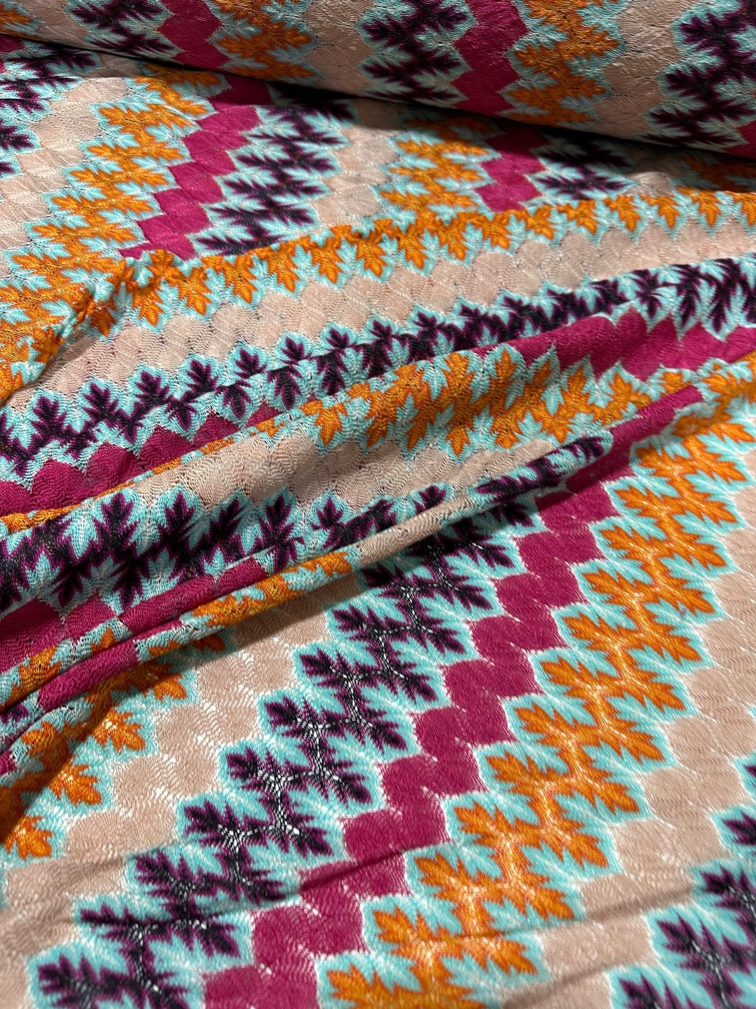 Zigzag Knit Jersey fabric, luxury fabric, italian Fabric, dress, swimwear, pareo, shirt, craft, blouse, Multicolor color Chevron Fabric - Whotex Online Fabric Store
