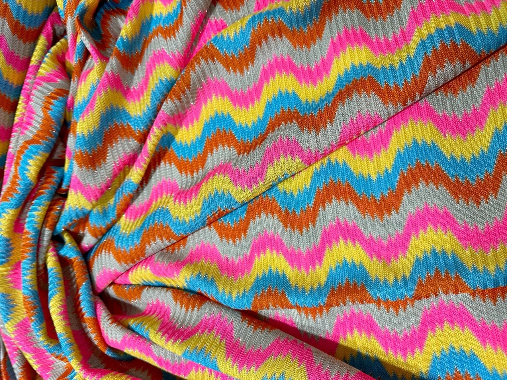 Zigzag Knit Jersey fabric, luxury fabric, italian Fabric, dress, swimwear, pareo, shirt, craft, blouse, Pink Blue color Chevron Fabric - Whotex Online Fabric Store