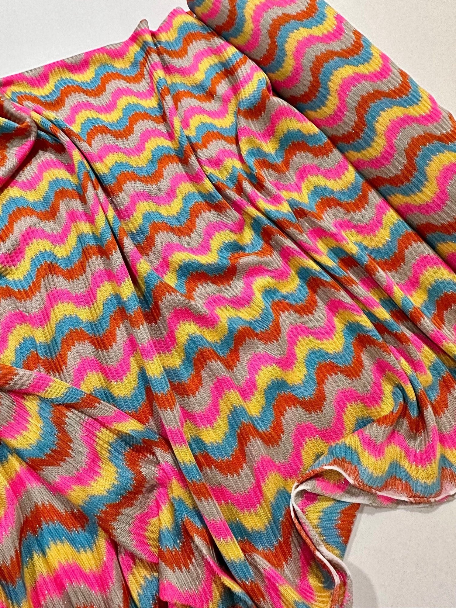 Zigzag Knit Jersey fabric, luxury fabric, italian Fabric, dress, swimwear, pareo, shirt, craft, blouse, Pink Blue color Chevron Fabric - Whotex Online Fabric Store