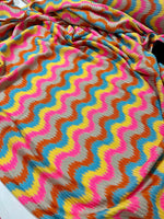 Zigzag Knit Jersey fabric, luxury fabric, italian Fabric, dress, swimwear, pareo, shirt, craft, blouse, Pink Blue color Chevron Fabric - Whotex Online Fabric Store