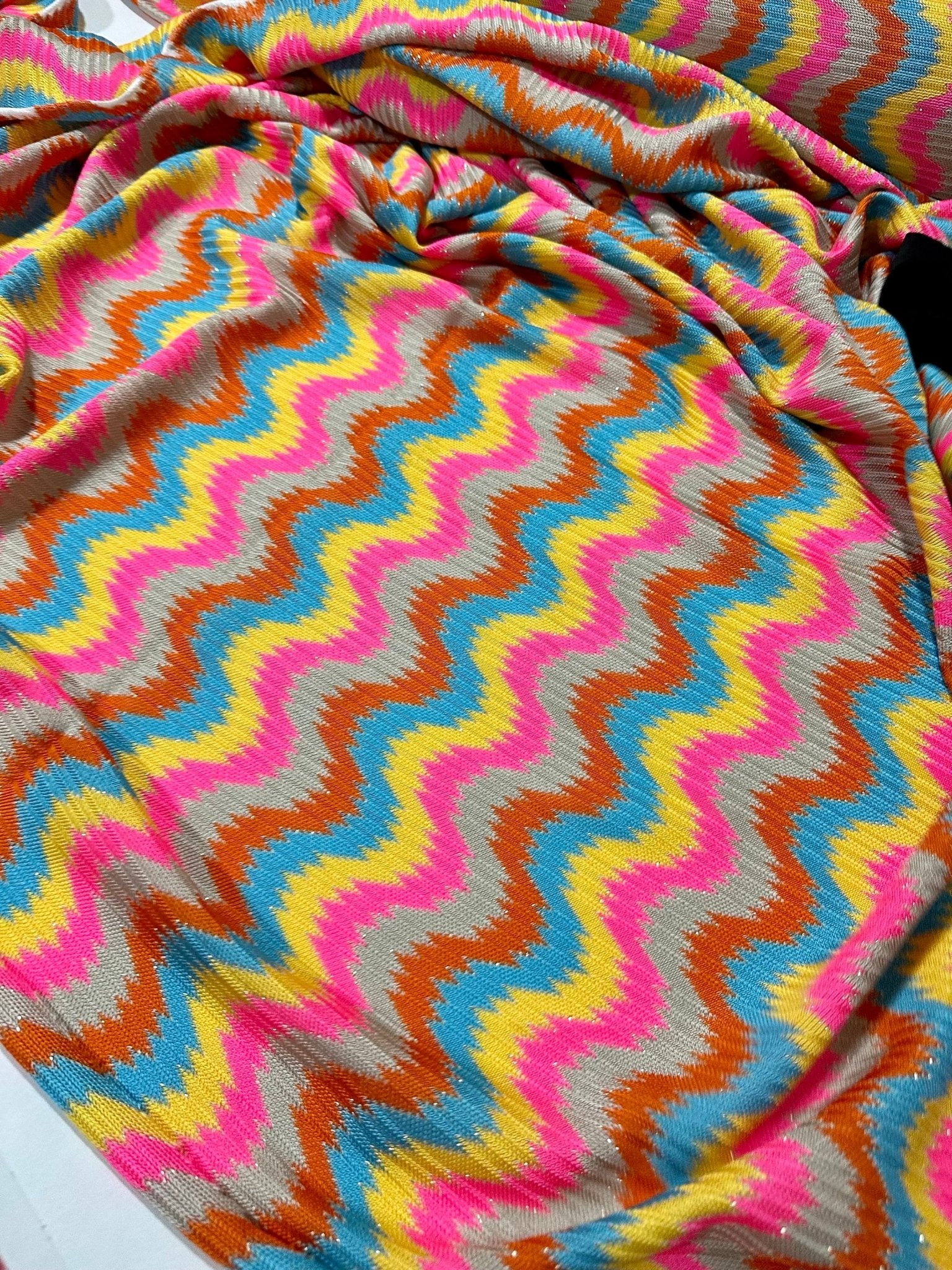 Zigzag Knit Jersey fabric, luxury fabric, italian Fabric, dress, swimwear, pareo, shirt, craft, blouse, Pink Blue color Chevron Fabric - Whotex Online Fabric Store