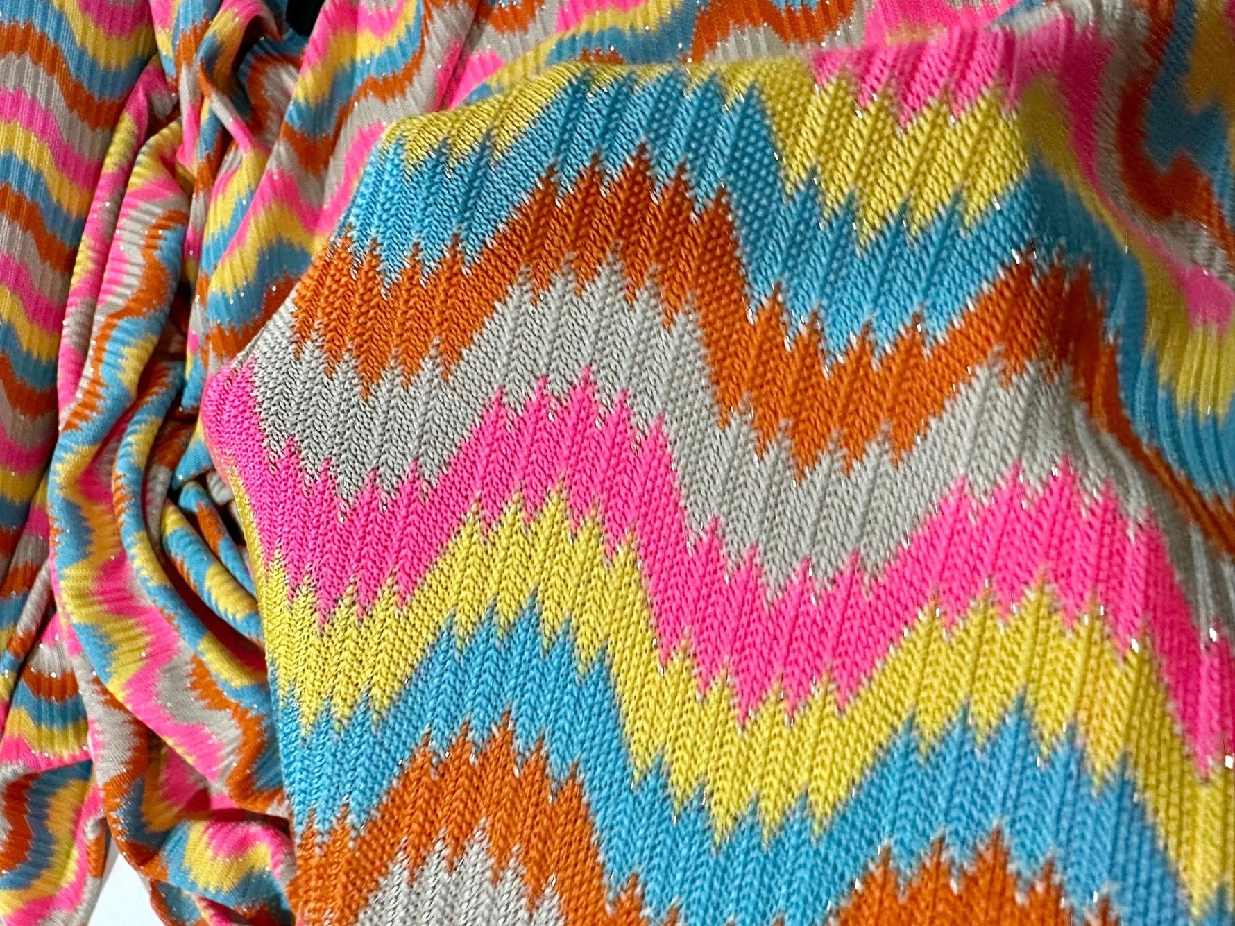 Zigzag Knit Jersey fabric, luxury fabric, italian Fabric, dress, swimwear, pareo, shirt, craft, blouse, Pink Blue color Chevron Fabric - Whotex Online Fabric Store