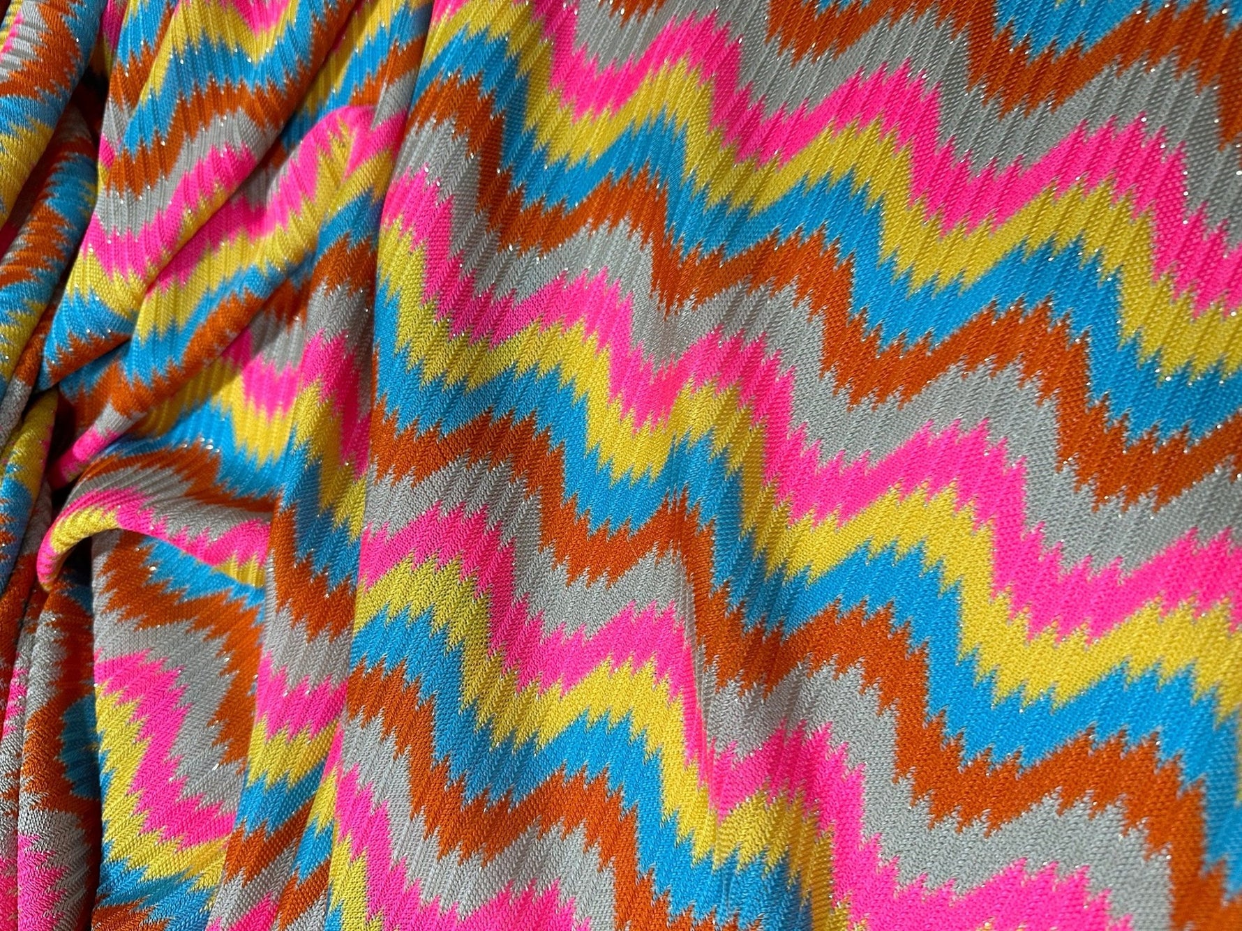 Zigzag Knit Jersey fabric, luxury fabric, italian Fabric, dress, swimwear, pareo, shirt, craft, blouse, Pink Blue color Chevron Fabric - Whotex Online Fabric Store