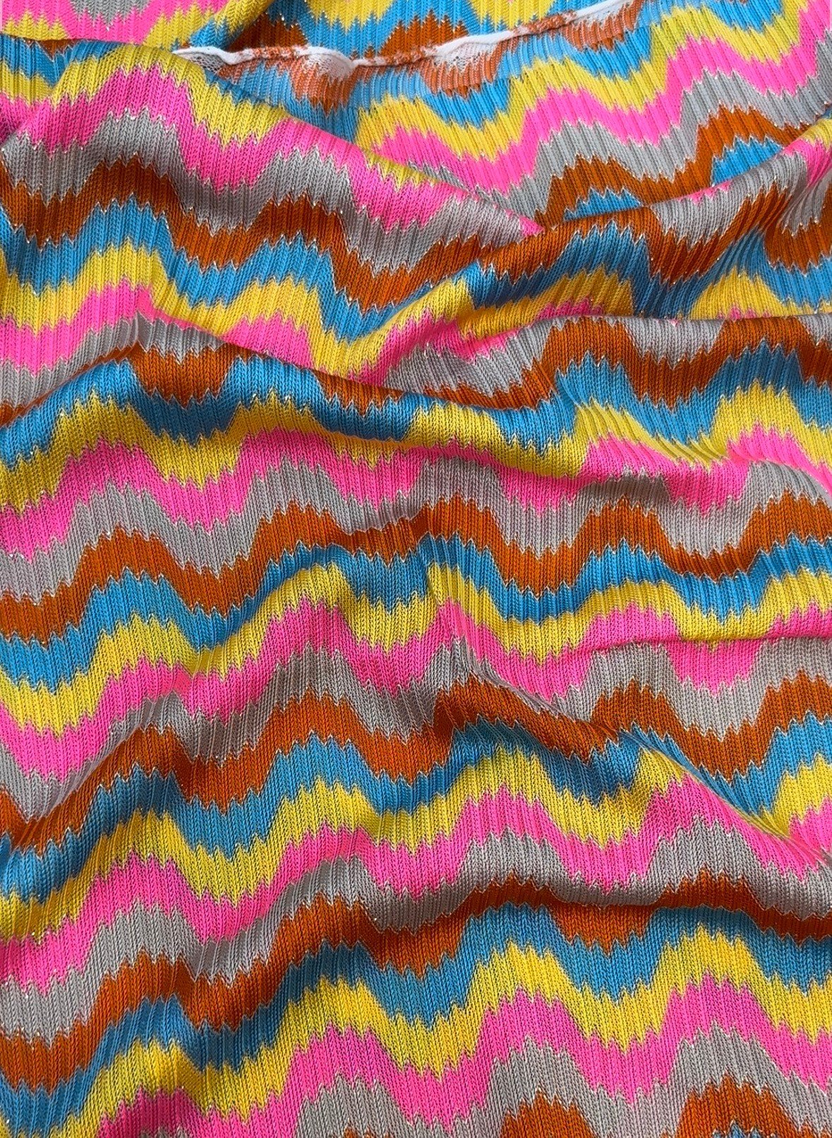 Zigzag Knit Jersey fabric, luxury fabric, italian Fabric, dress, swimwear, pareo, shirt, craft, blouse, Pink Blue color Chevron Fabric - Whotex Online Fabric Store