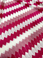 Zigzag Knit Jersey fabric, luxury fabric, italian Fabric, dress, swimwear, pareo, shirt, craft, blouse, Pink White color Chevron Fabric - Whotex Online Fabric Store