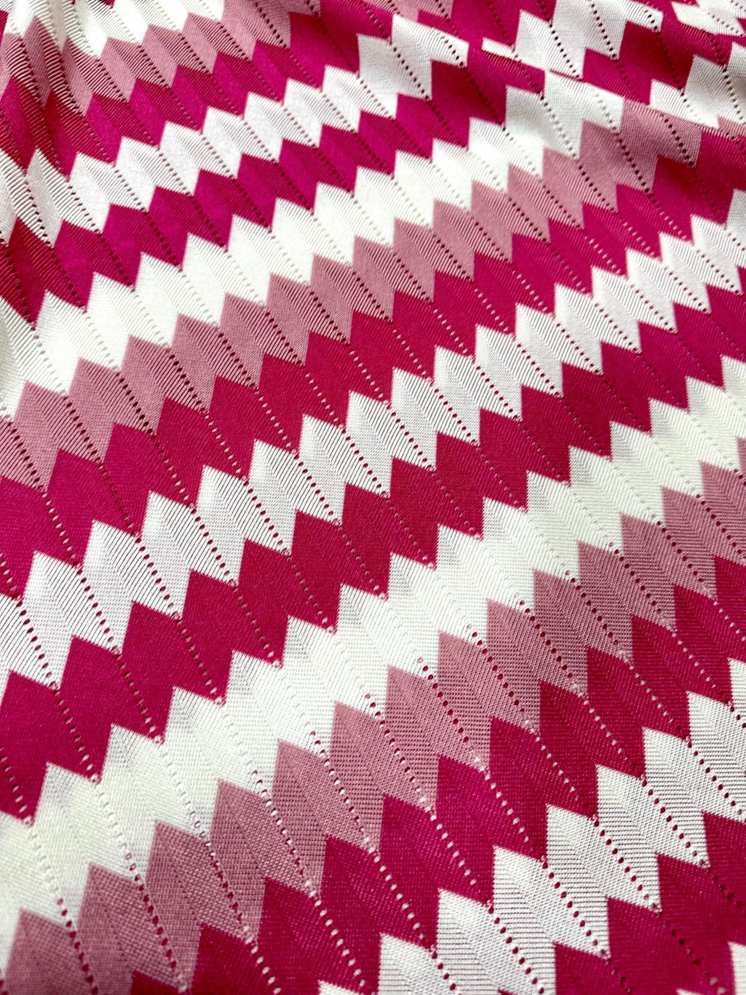 Zigzag Knit Jersey fabric, luxury fabric, italian Fabric, dress, swimwear, pareo, shirt, craft, blouse, Pink White color Chevron Fabric - Whotex Online Fabric Store