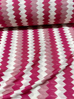 Zigzag Knit Jersey fabric, luxury fabric, italian Fabric, dress, swimwear, pareo, shirt, craft, blouse, Pink White color Chevron Fabric - Whotex Online Fabric Store