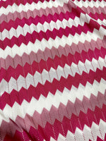 Zigzag Knit Jersey fabric, luxury fabric, italian Fabric, dress, swimwear, pareo, shirt, craft, blouse, Pink White color Chevron Fabric - Whotex Online Fabric Store
