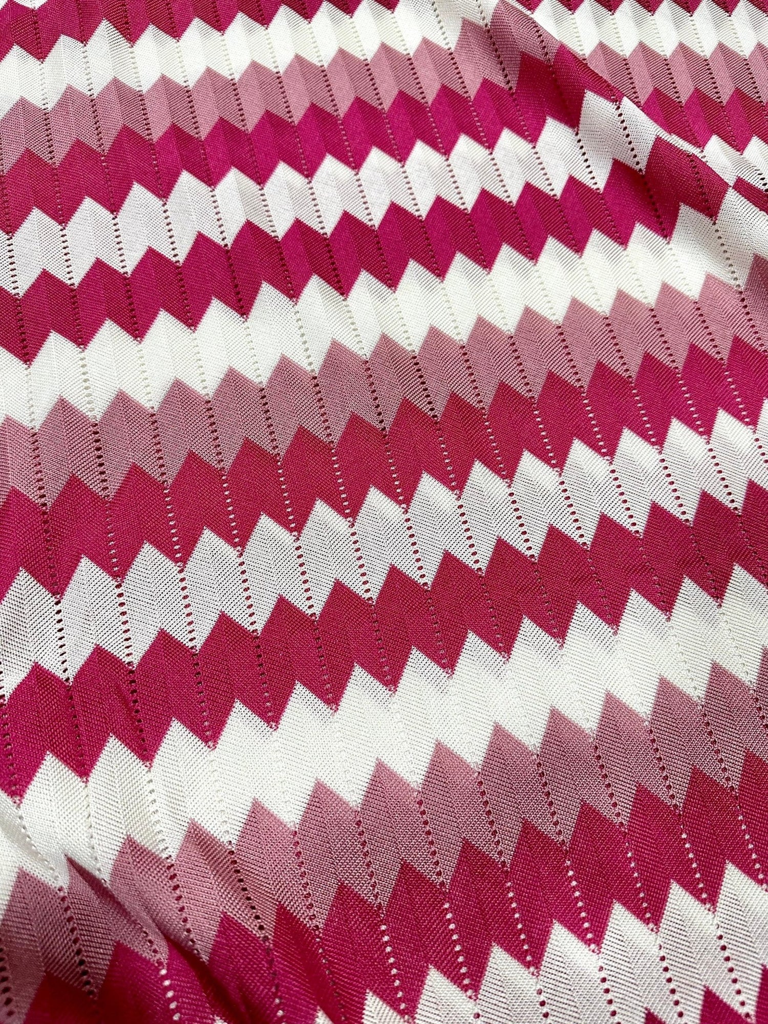 Zigzag Knit Jersey fabric, luxury fabric, italian Fabric, dress, swimwear, pareo, shirt, craft, blouse, Pink White color Chevron Fabric - Whotex Online Fabric Store