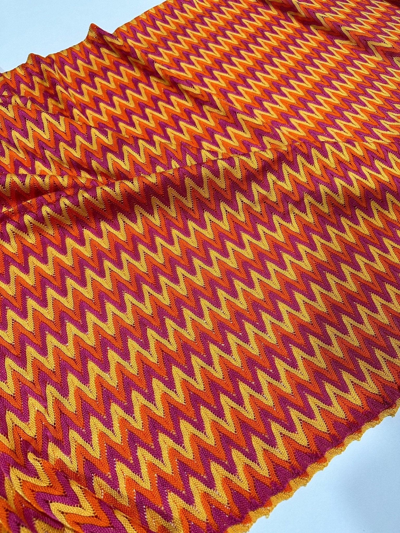 Zigzag Knit Jersey fabric, luxury fabric, italian Fabric, dress,pareo, shirt, craft, blouse, Orange Yellow purple color Chevron Fabric - Whotex