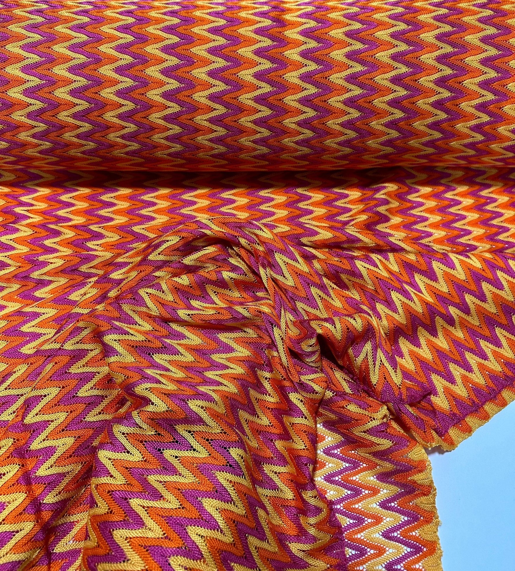 Zigzag Knit Jersey fabric, luxury fabric, italian Fabric, dress,pareo, shirt, craft, blouse, Orange Yellow purple color Chevron Fabric - Whotex Online Fabric Store