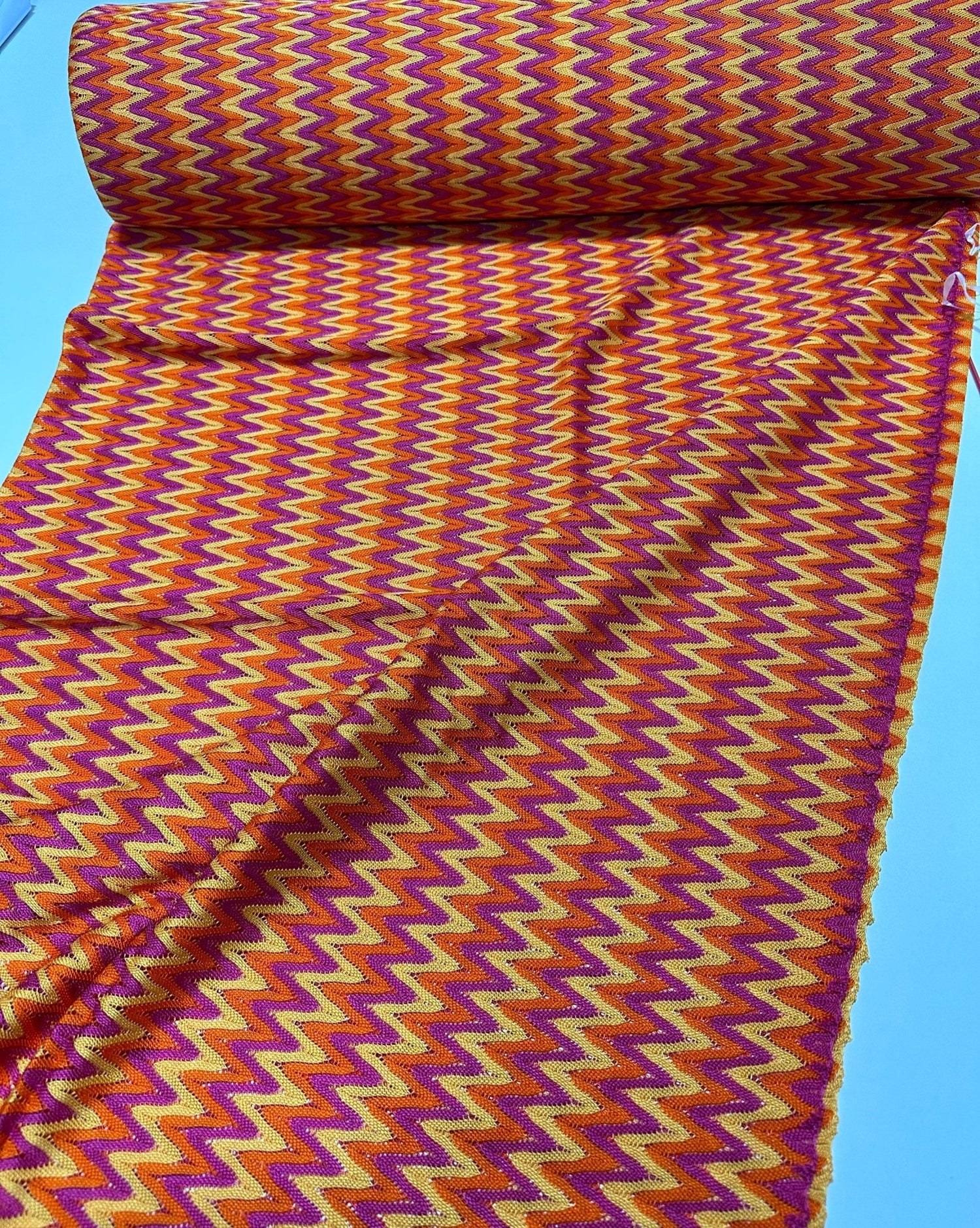 Zigzag Knit Jersey fabric, luxury fabric, italian Fabric, dress,pareo, shirt, craft, blouse, Orange Yellow purple color Chevron Fabric - Whotex Online Fabric Store