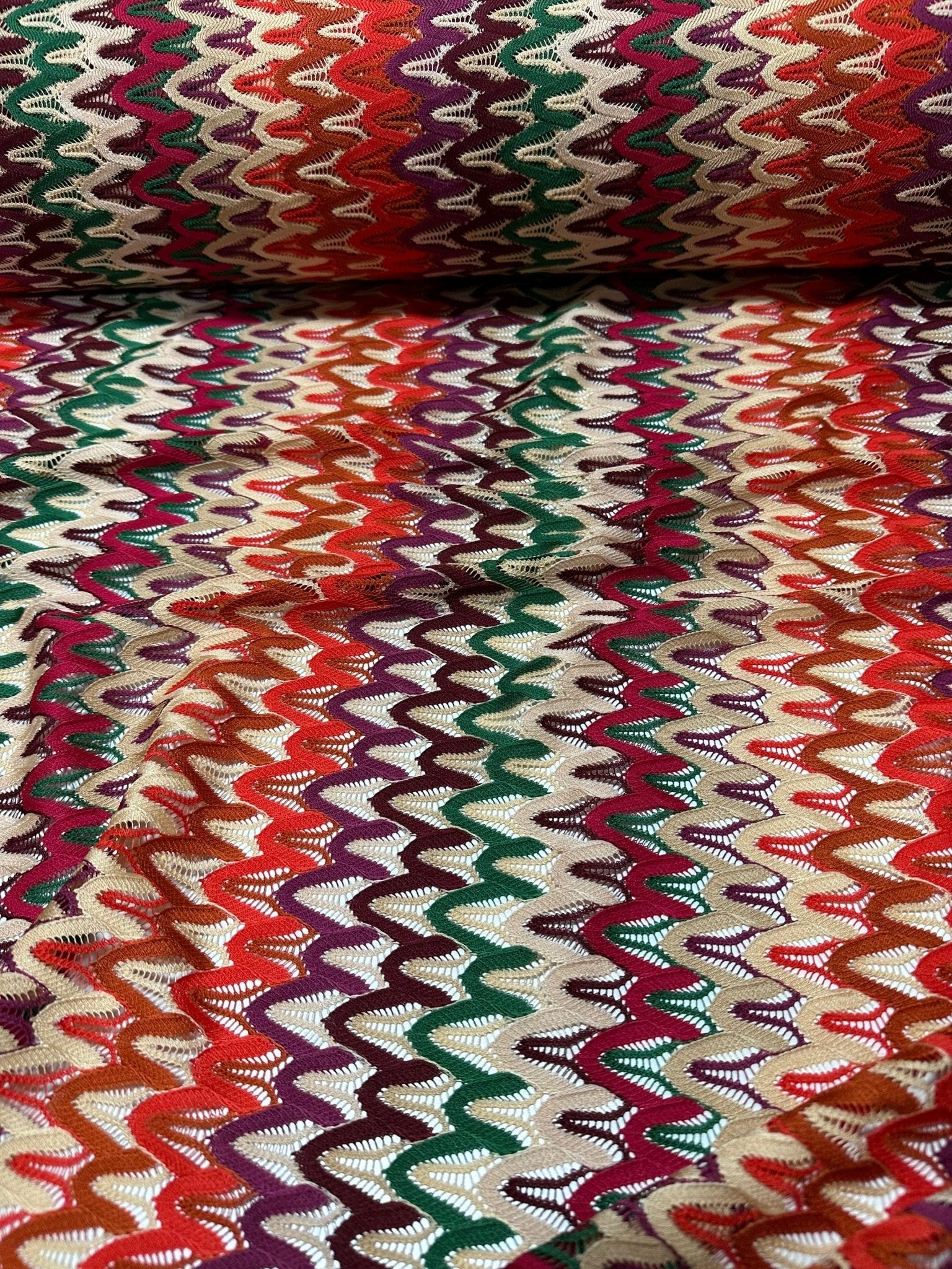 Zigzag Knit Jersey fabric, luxury fabric, italian Fabric, Multicolor color Chevron Fabric - Whotex