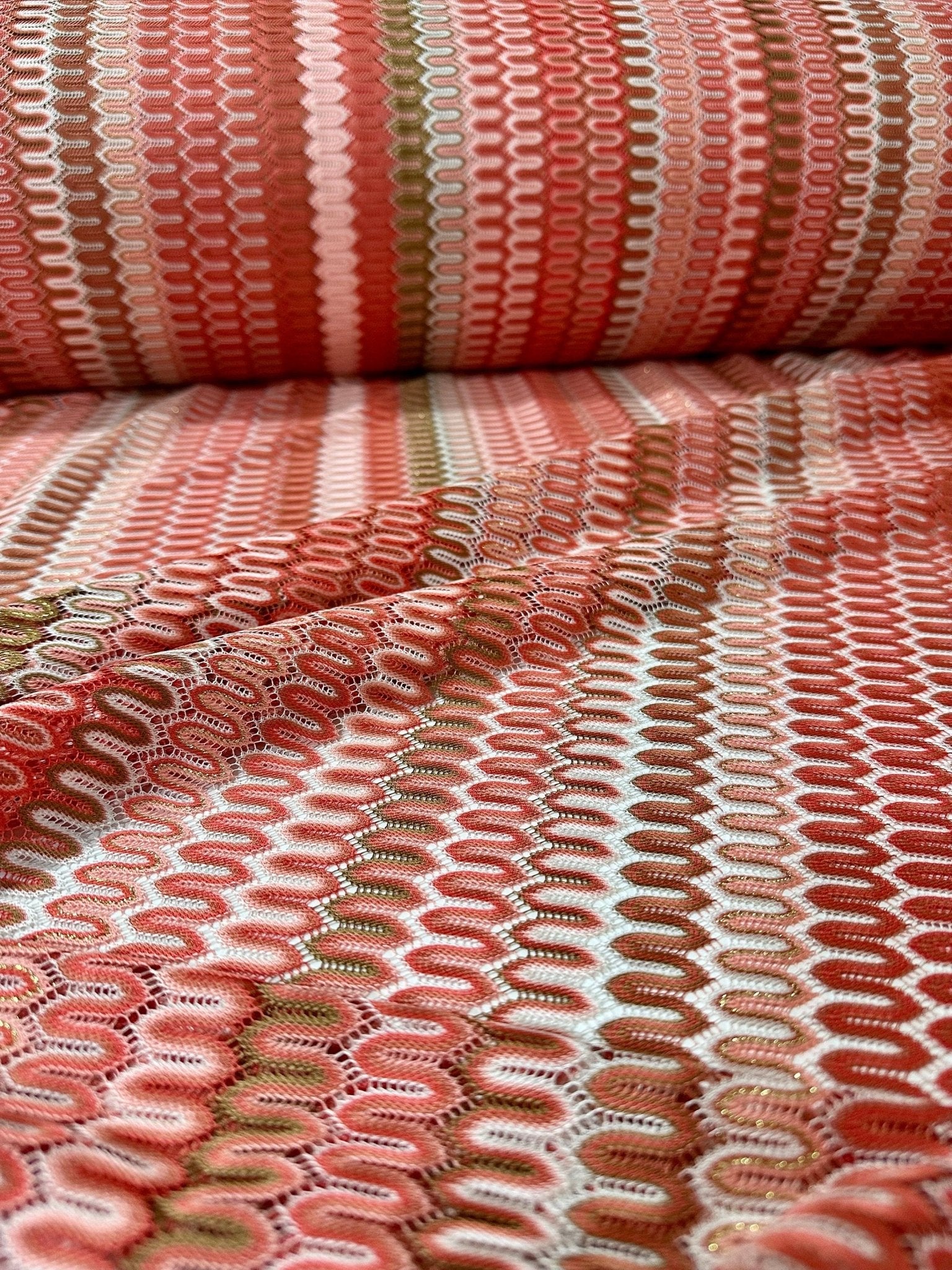 Zigzag Knit Jersey fabric, luxury fabric, italian Fabric, Peach color Chevron Fabric - Whotex