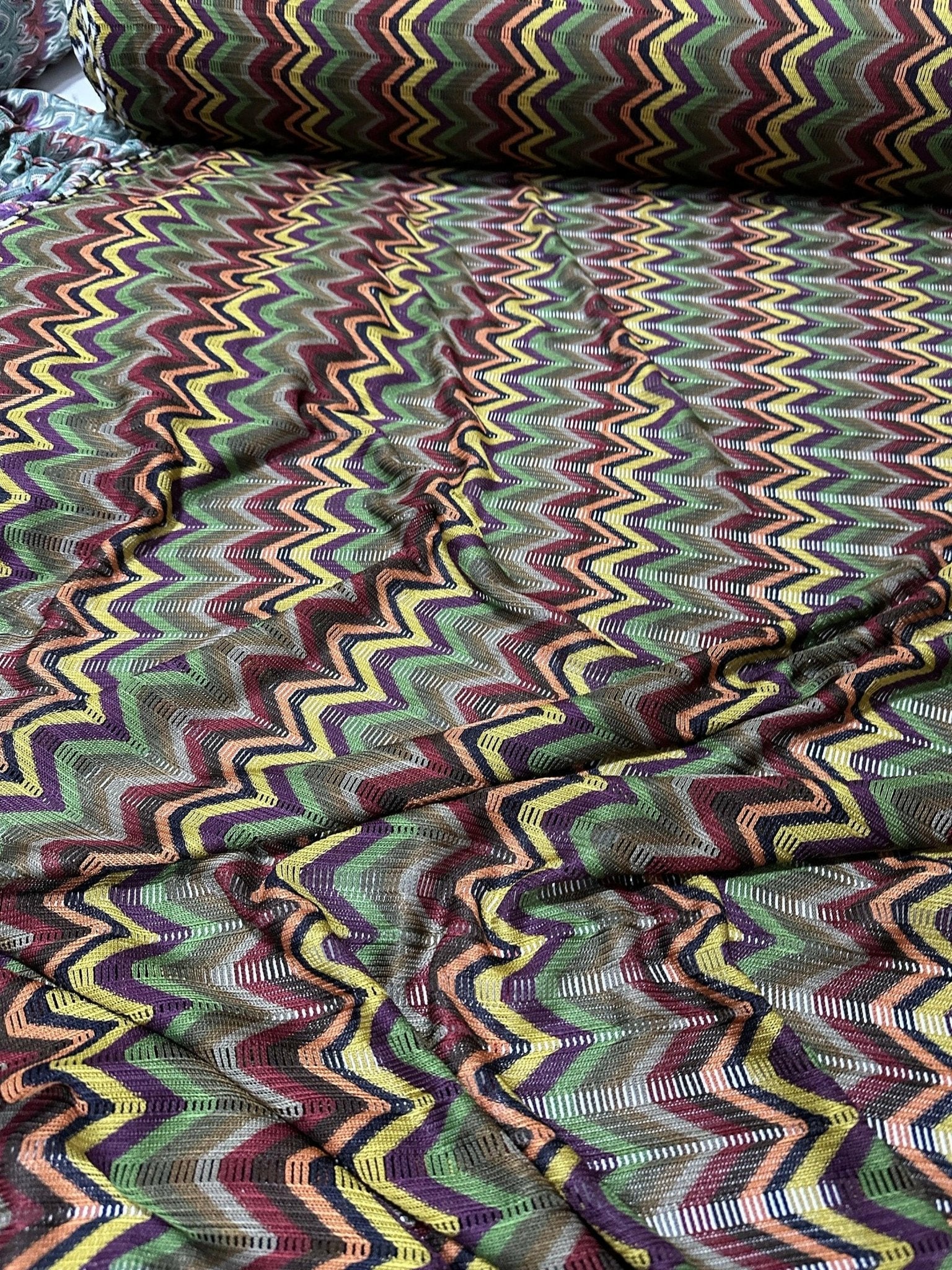 Zigzag Knit Jersey fabric, Multicolor jersey,Luxury Fabric, italian zigzag, dress, pareo, shirt, craft, blouse - Whotex