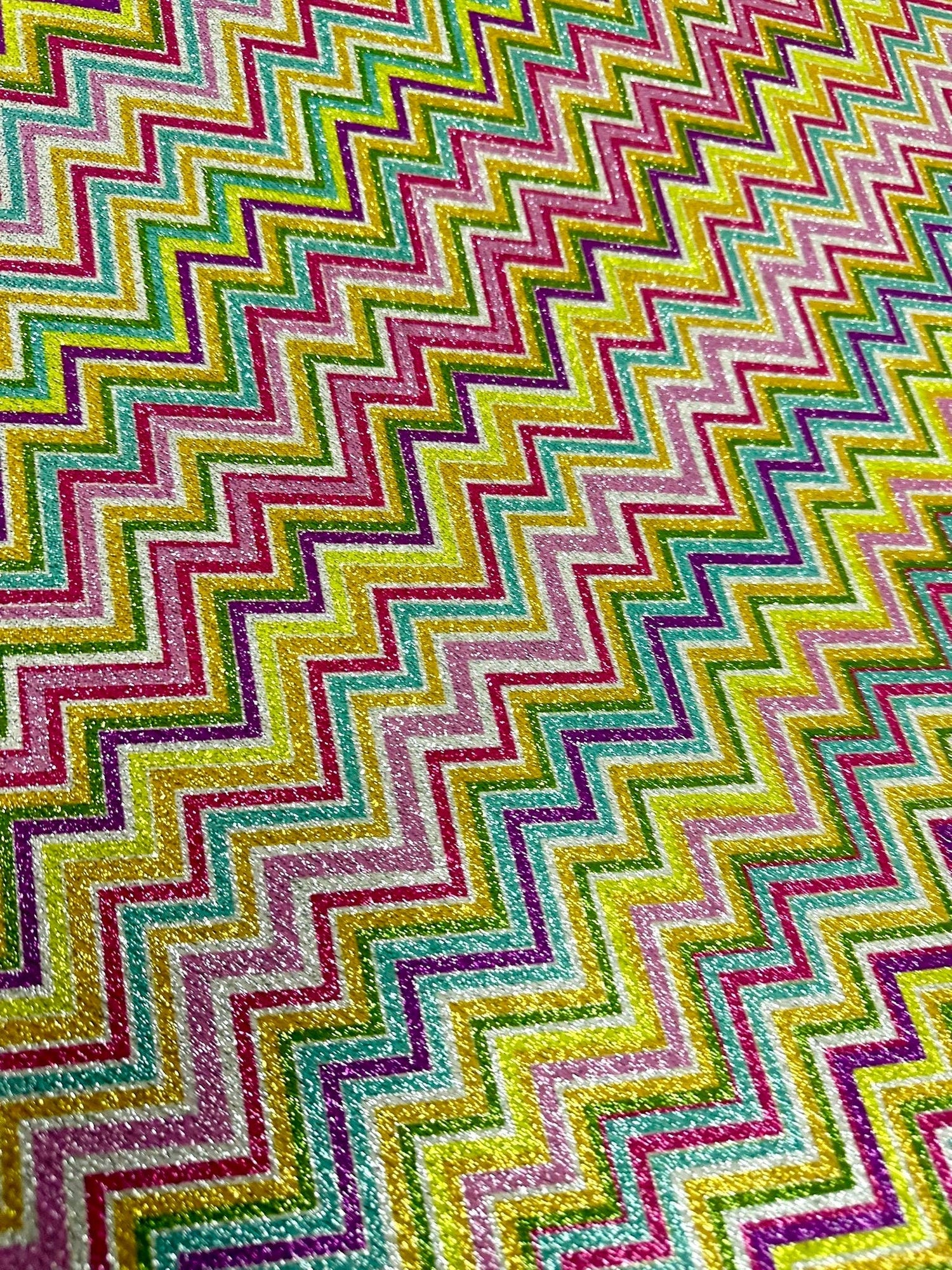 Zigzag Pattern Knit Fabric, Multicolor Shimmer Knited fabric, Dancewear, tights, craft, dress fabric, Evening Dress Fabric - Whotex Online Fabric Store