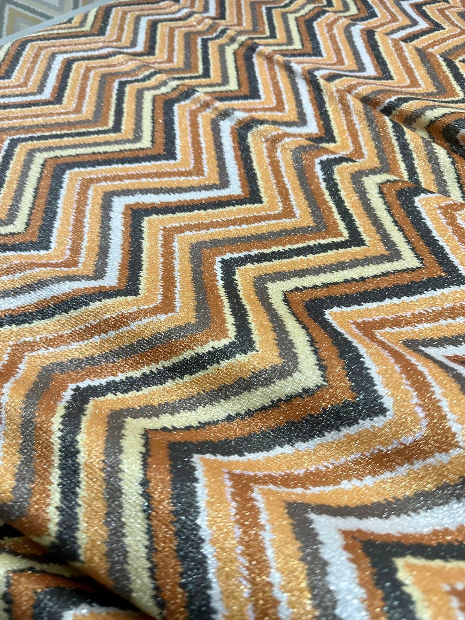 Zigzag Pattern Knit Fabric, Orange Brown Color Shimmer Knited fabric - Whotex