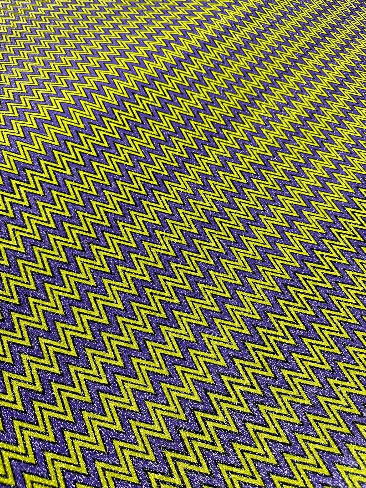 Zigzag Pattern Knit Fabric, Purple Neon Green color Shimmer Knited fabric - Whotex