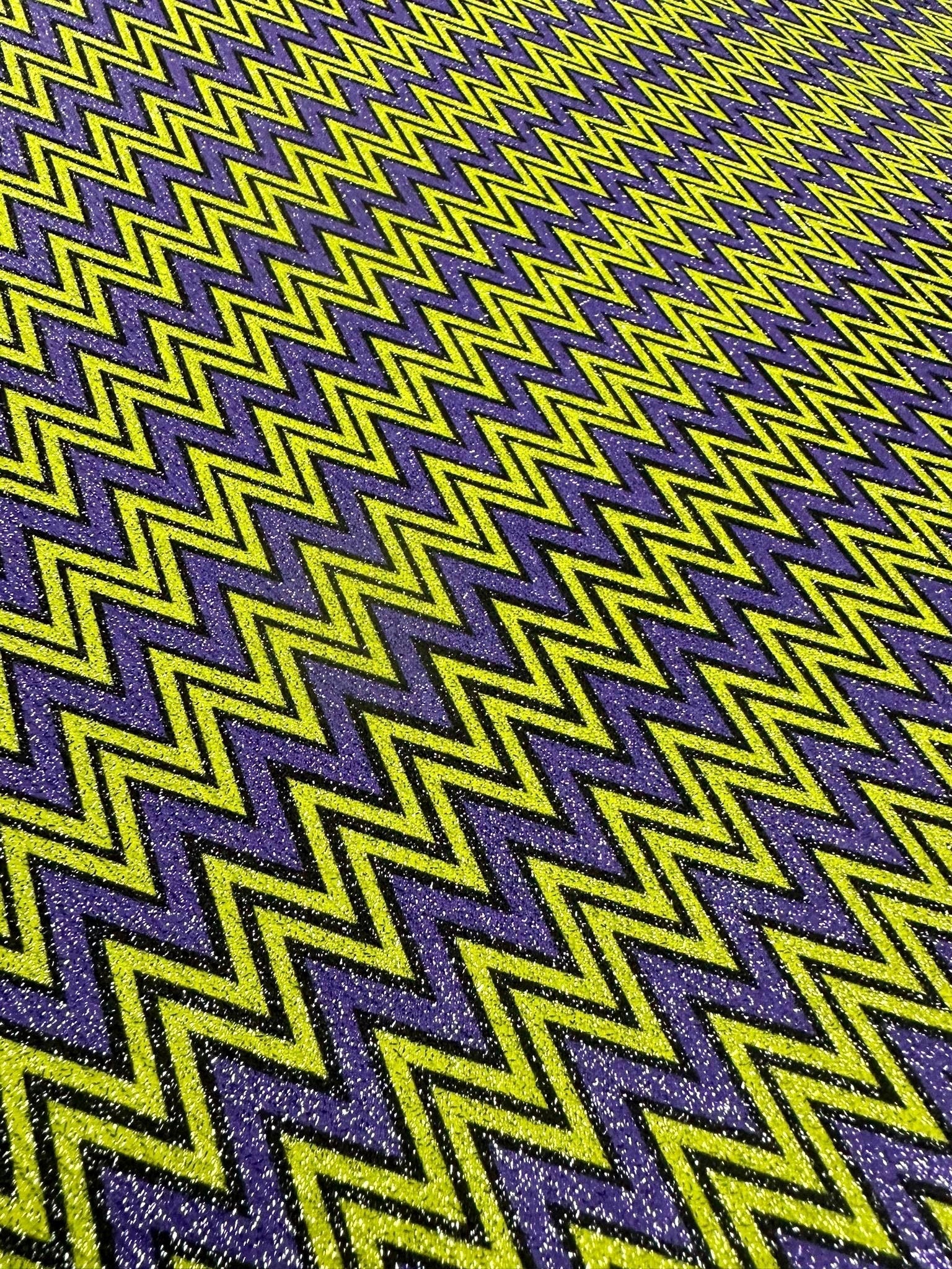 Zigzag Pattern Knit Fabric, Purple Neon Green color Shimmer Knited fabric - Whotex